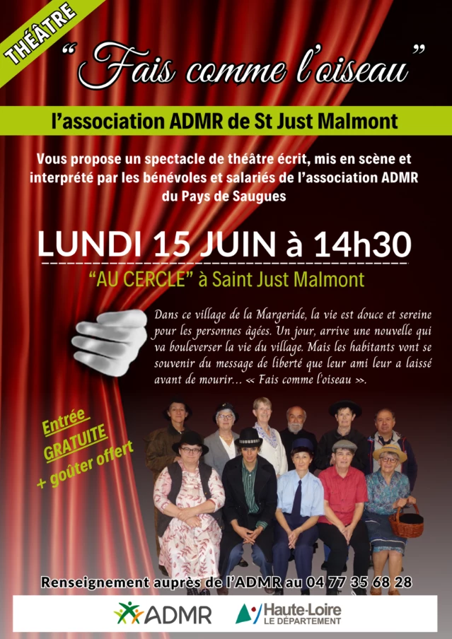 Théâtre « Fais comme l’oiseau » – ADMR Saint-Just-Malmont